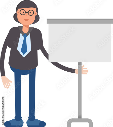 Business Woman Character Presenting Whiteboard
