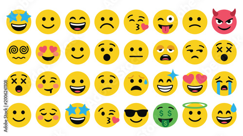 Photography Set of cartoon emoji faces for social media and messenger communication