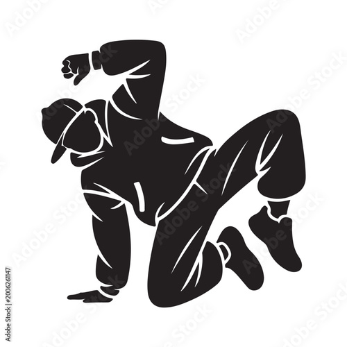 Tableau sur toile Black silhouette of a breakdancer mid spin spinning