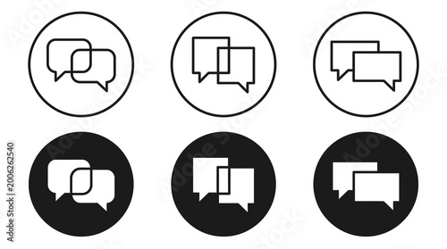 Communication icons speech bubbles in circular frames black and white variations
