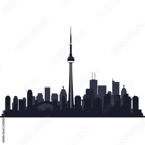 Photography Toronto Skyline Silhouette - CN Tower and Cityscape Vector