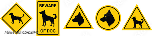 Foto Beware of Dog Warning Signs Set Guard Dog Safety Symbol Caution Sign Collection