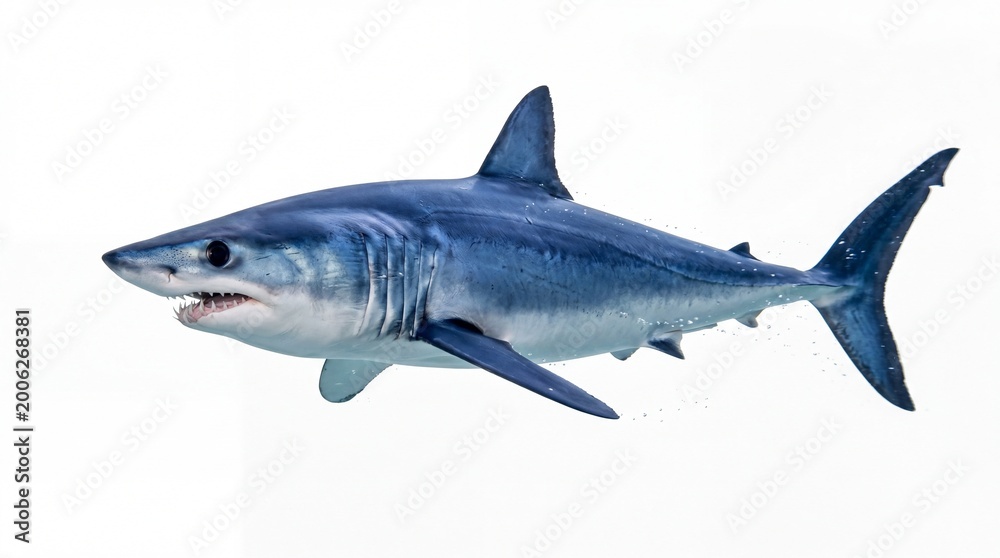 Fototapeta premium Large blue shark swimming in the deep ocean