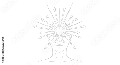 Fotografie Abstract Concept of Mental Overload with Arrows Pointing to Head