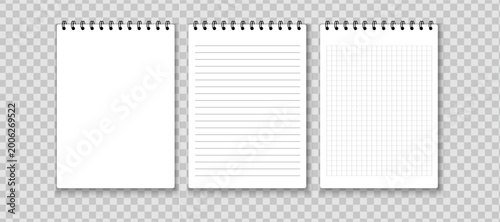 Cuadro en lienzo Spiral Notebook Mockup Set Blank Lined and Grid Pages Isolated Stationery Templa