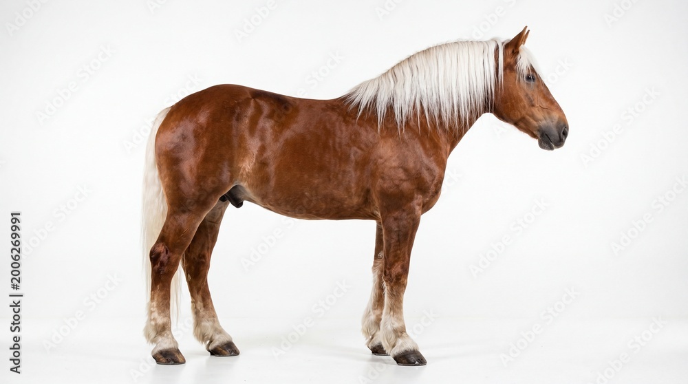 Obraz premium Beautiful brown horse with long white mane standing