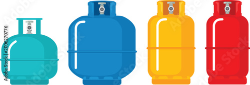 Bild auf Leinwand Gas Cylinder Set LPG Propane Tank Color Variations Household Fuel Container Illu