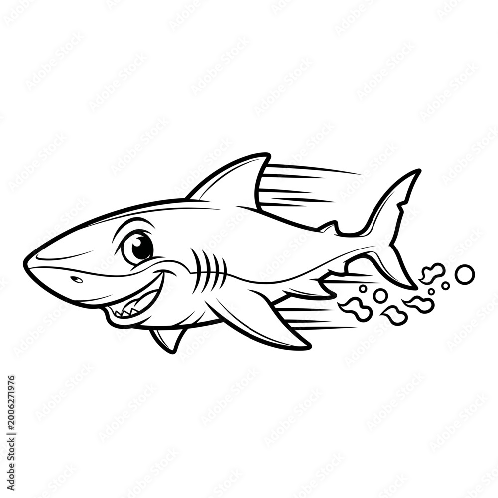 Fototapeta premium Happy cartoon shark swimming fast