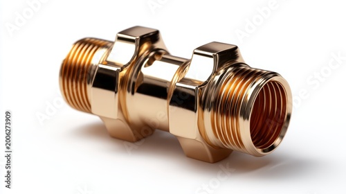 A polished gold plumbing connector shines beautifully in this image. Its sleek design and craftsmanship emphasize quality and functionality, ideal for plumbing enthusiasts or professionals.