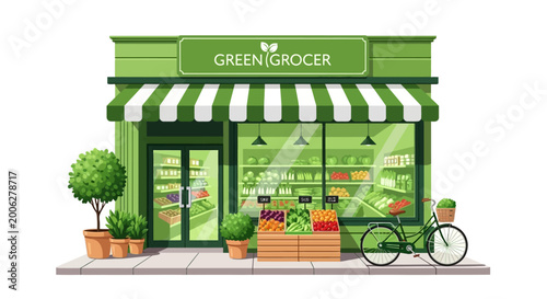 Green Grocery Store Front Exterior.