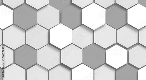 3D rendering of interlocking hexagonal tiles in a seamless geometric pattern with alternating light.