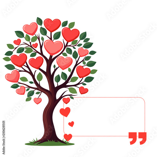 Quadro su tela Illustrazione  di un biglietto con albero di cuori e spazio per testo personalizzato