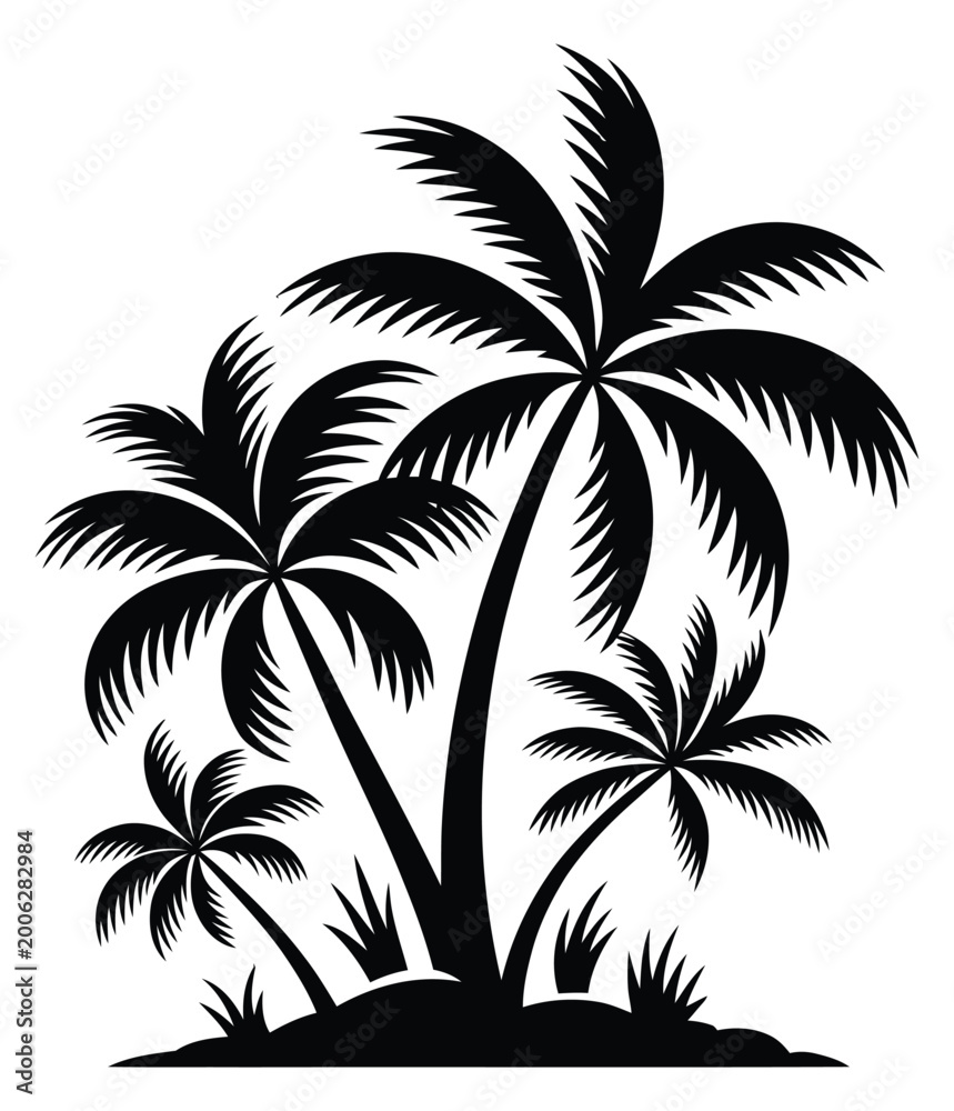 Fototapeta premium Palm trees silhouette against a white background high quality professional detailed