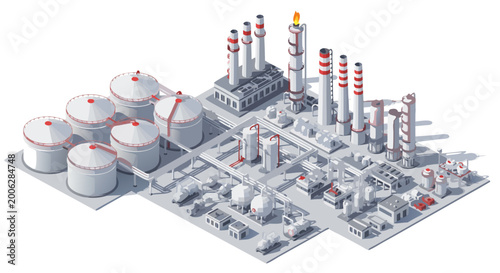 Tableau sur toile Industrial oil refinery complex with storage tanks and processing units, isometr