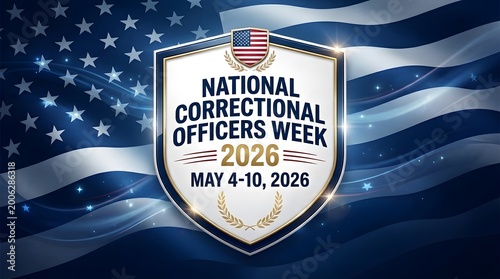 Patriotic shield design honoring national correctional officers week in may.