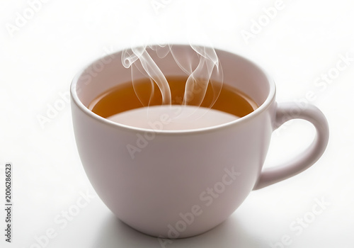 Steaming cup of tea against a transparent background for various applications