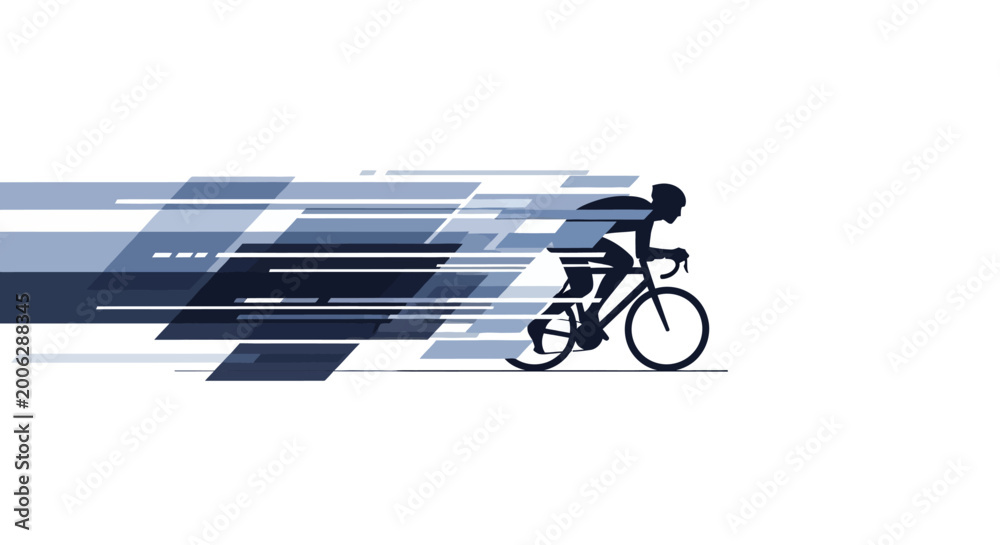 Obraz premium An abstract flat design illustration creatively represents the concepts of speed and motion inherent in cycling and the Tour de France. 