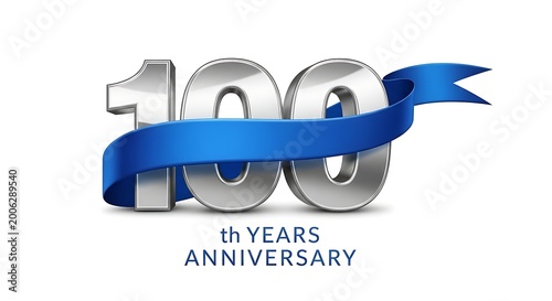 100 years anniversary with blue ribbon century mark white background graphic design number one hundred anniversary