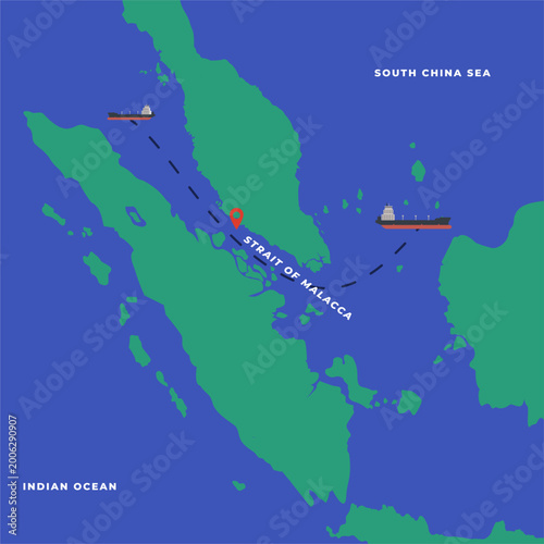 Fotografia Strait of Malacca flat illustration
