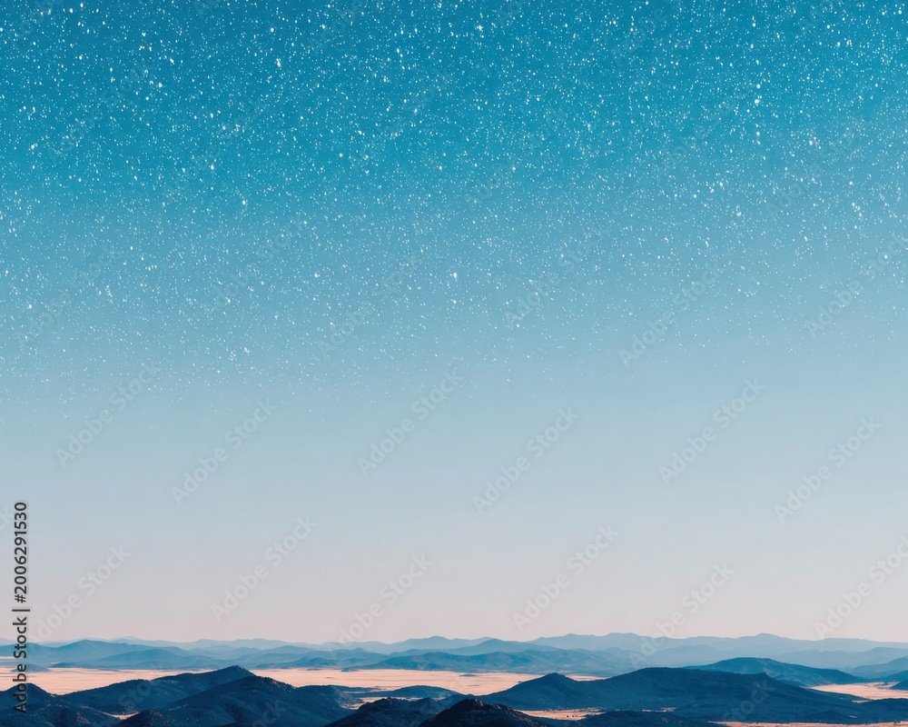 Fototapeta premium A blue starry night sky over mountain hills landscape for astrology background, cosmic themed editorial and spiritual meditation book cover designs