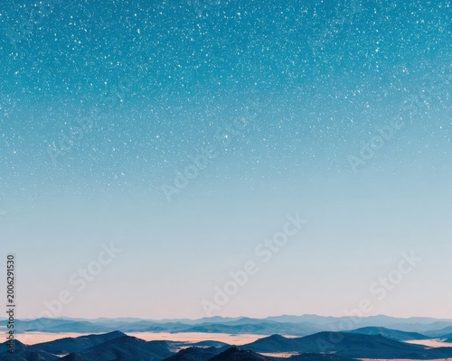 A blue starry night sky over mountain hills landscape for astrology background, cosmic themed editorial and spiritual meditation book cover designs