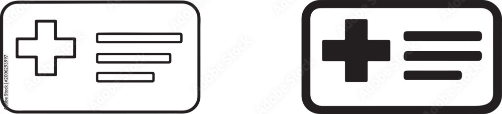 Fototapeta premium Medical health insurance card icon in black silhouette and line art.