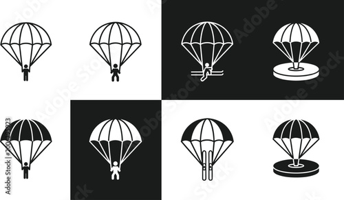 Tableau sur toile Professional Parachute Icon Set Featuring Skydivers and Landing Targets in Solid