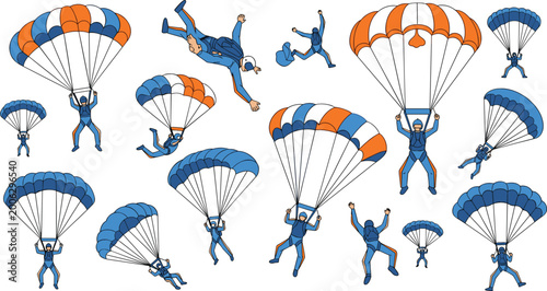 Photos Professional Skydiving Vector Set Featuring Parachutists and Skydivers in Variou