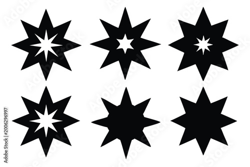 star shapes collection silhouette line art vector illustration