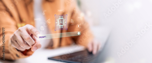 Quadro em tela Agentic AI AI agent assistant improves management and workflow with automation for task organisation working, using prompt vibe coding tools that support user interaction on laptop