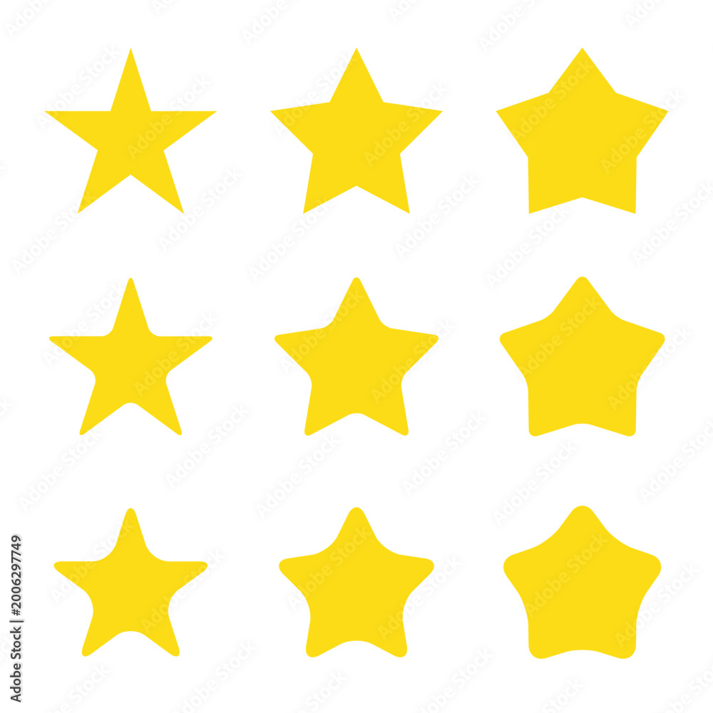 Fototapeta premium Vector Stars Pentagram 5 pointed with various curvatures