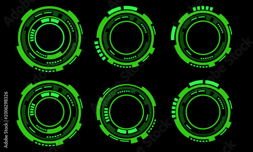 Set of sci fi green circle user interface elements technology futuristic design modern creative on black background vector