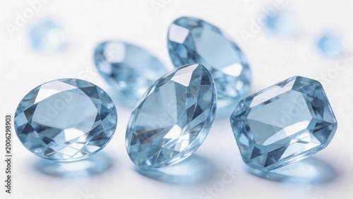Blue gemstones on white surface