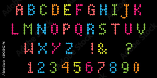 Photos Colorful Dotted Alphabet and Numbers Set – A–Z Letters, 0–9 Digits, Punctuation