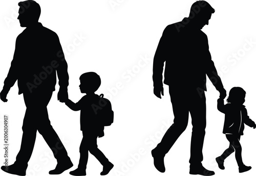 Father and son walking silhouette isolated on transparent background