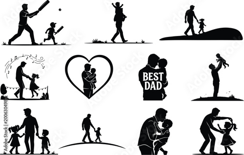 Father and child silhouette collection isolated on transparent background