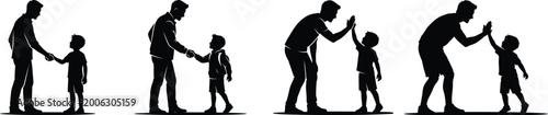 Father and son silhouette progression isolated on transparent background