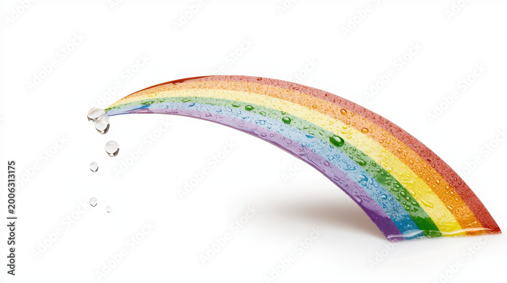 Fototapeta premium Vibrant rainbow with droplets of water isolated on white background creates cheerful and refreshing atmosphere