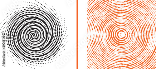 Obraz na plátně Halftone spiral dot patterns in black and orange