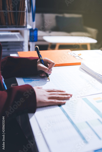 Accounting company provide finance and taxation planning for profitable cash flow, Auditor and accountant team working in office, analyze financial data and accounting record with calculator