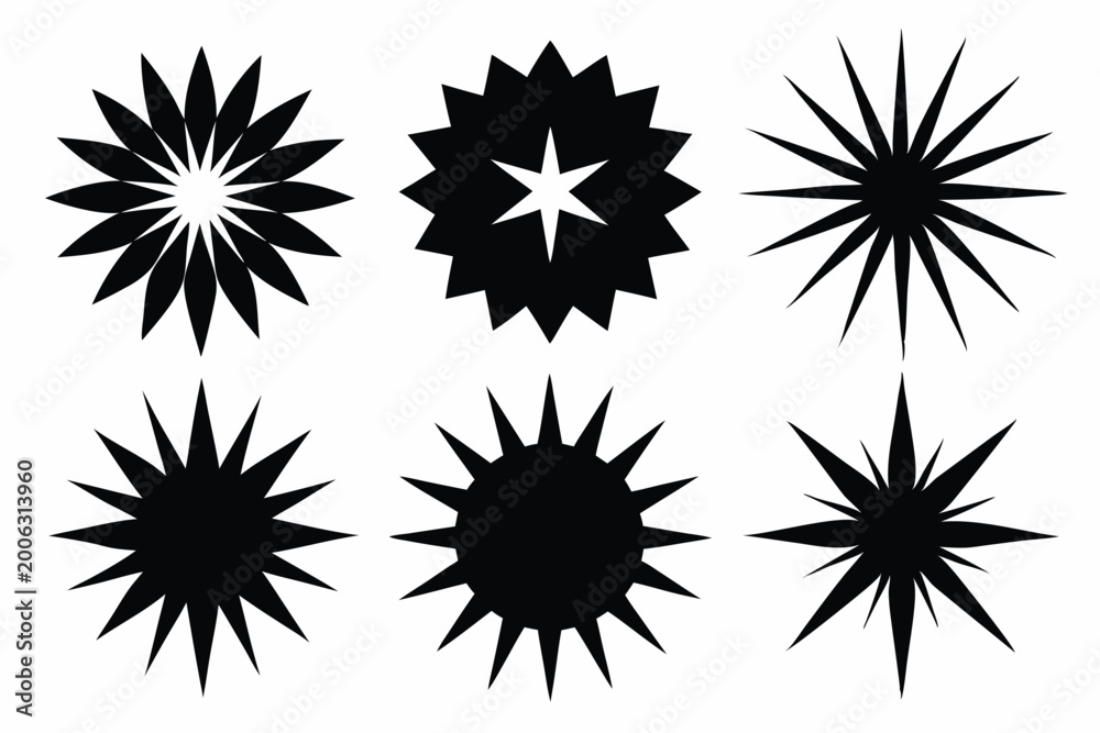 Obraz premium set of bursting star shapes silhouette line art vector illustration