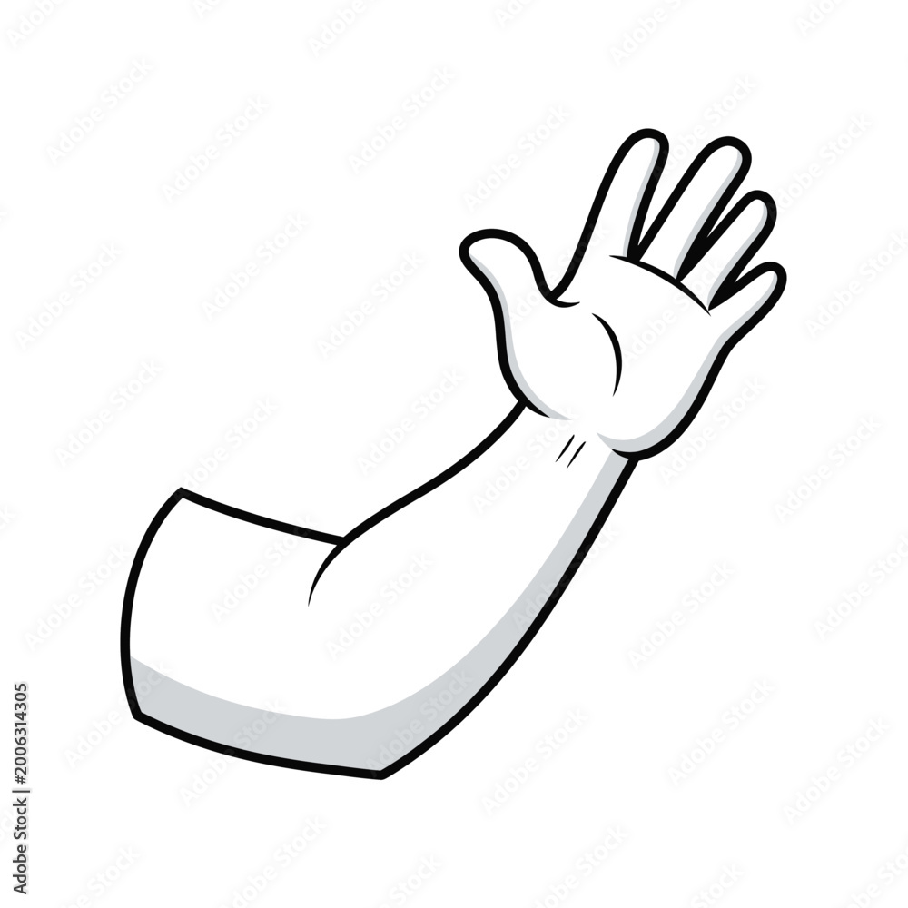 Obraz premium Cartoon arm waving with an open palm gesture.