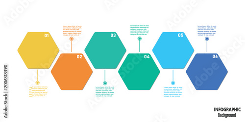 Designing an infographic using hexagon symbol puzzle pieces in 6 steps.