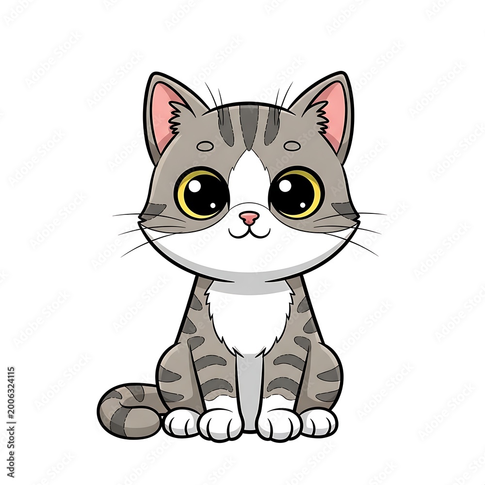 Obraz premium Cute cartoon kitten with expressive yellow eyes sitting down