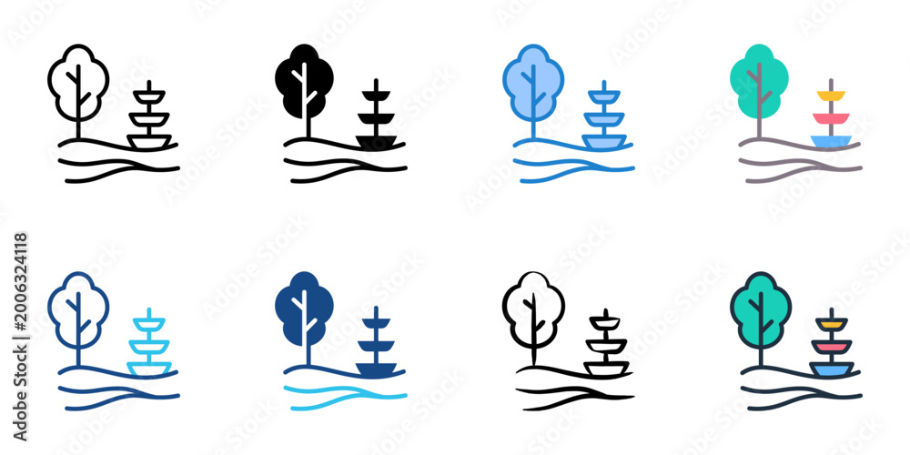Fototapeta premium Landscape icons set multiple style collection. Editable stroke 