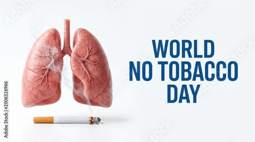 World No Tobacco Day medical concept, human lungs with cigarette smoke on white background, anti-smoking healthcare campaign banner