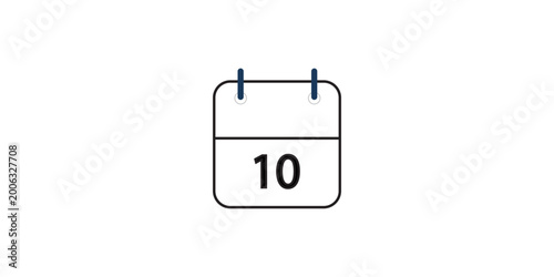 Hollow out calendar icons isolated on white background. Calendar icon with specific day. Day 10, marked on the calendar.
