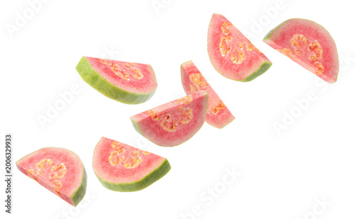 slice of pink guava on transparent png background.