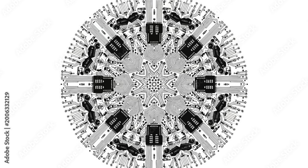 Obraz premium Intricate black and white kaleidoscopic pattern with geometric symmetry.