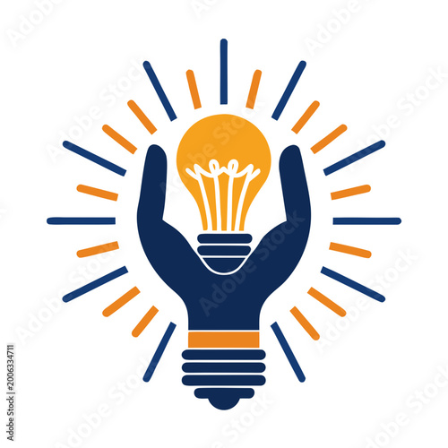 Hand holding glowing light bulb innovation concept vector